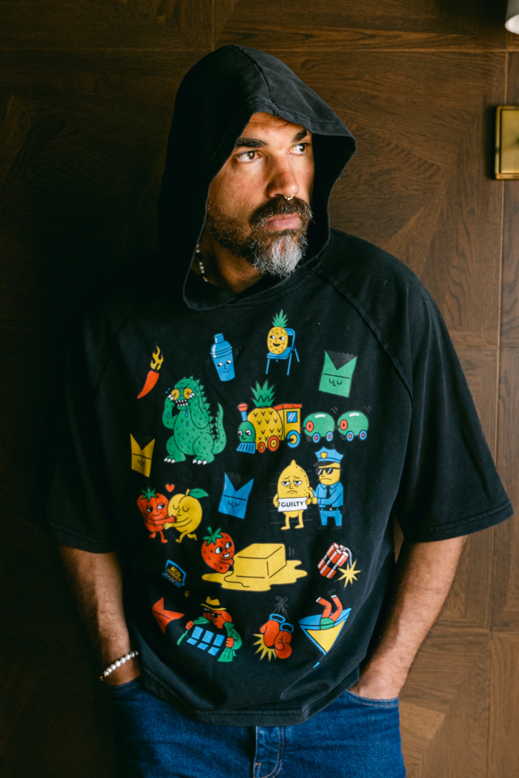 Acid Buddy Drawings Hooded Boxy T-Shirt