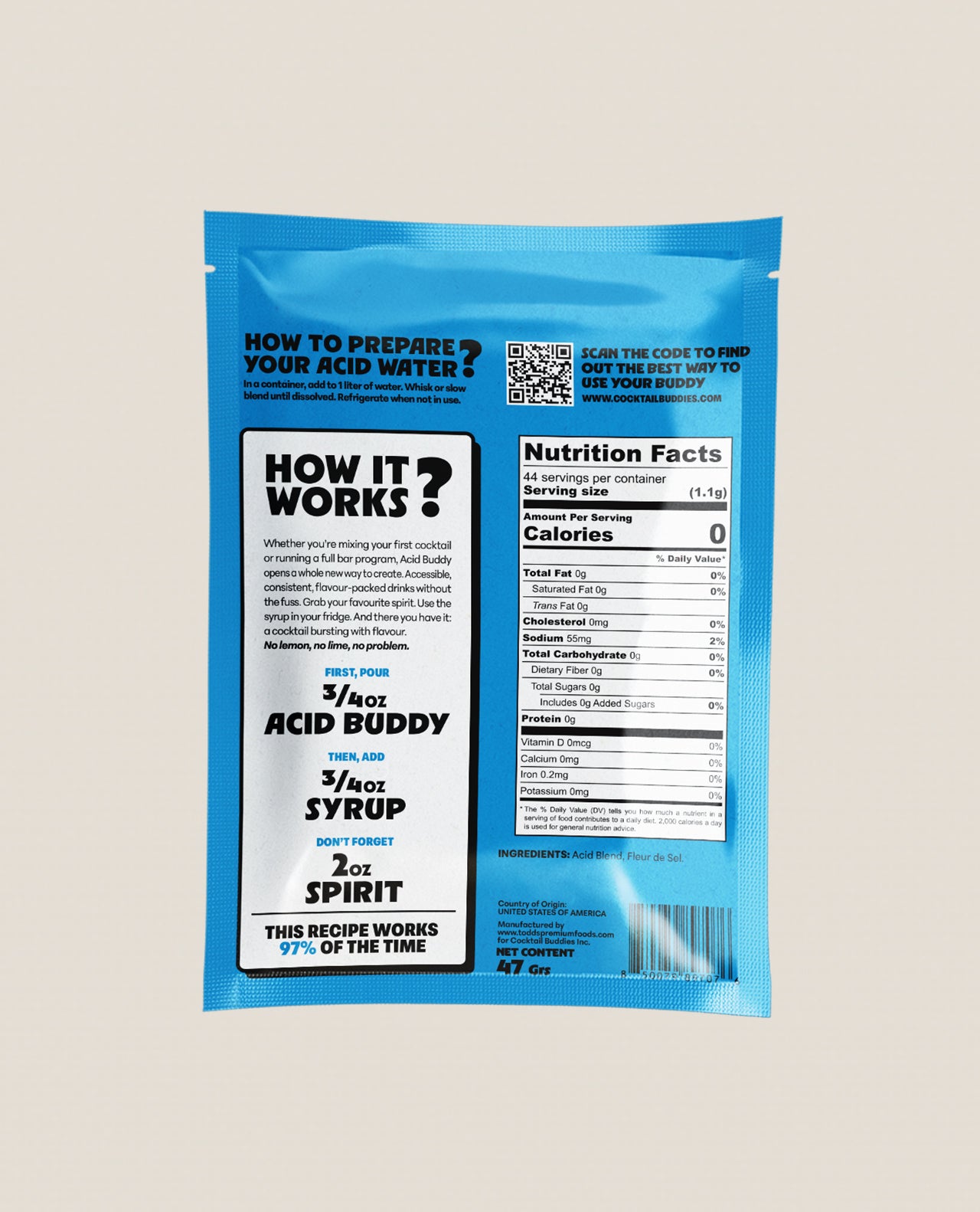 Acid Buddy Neutral flavored acid powder pouch back view