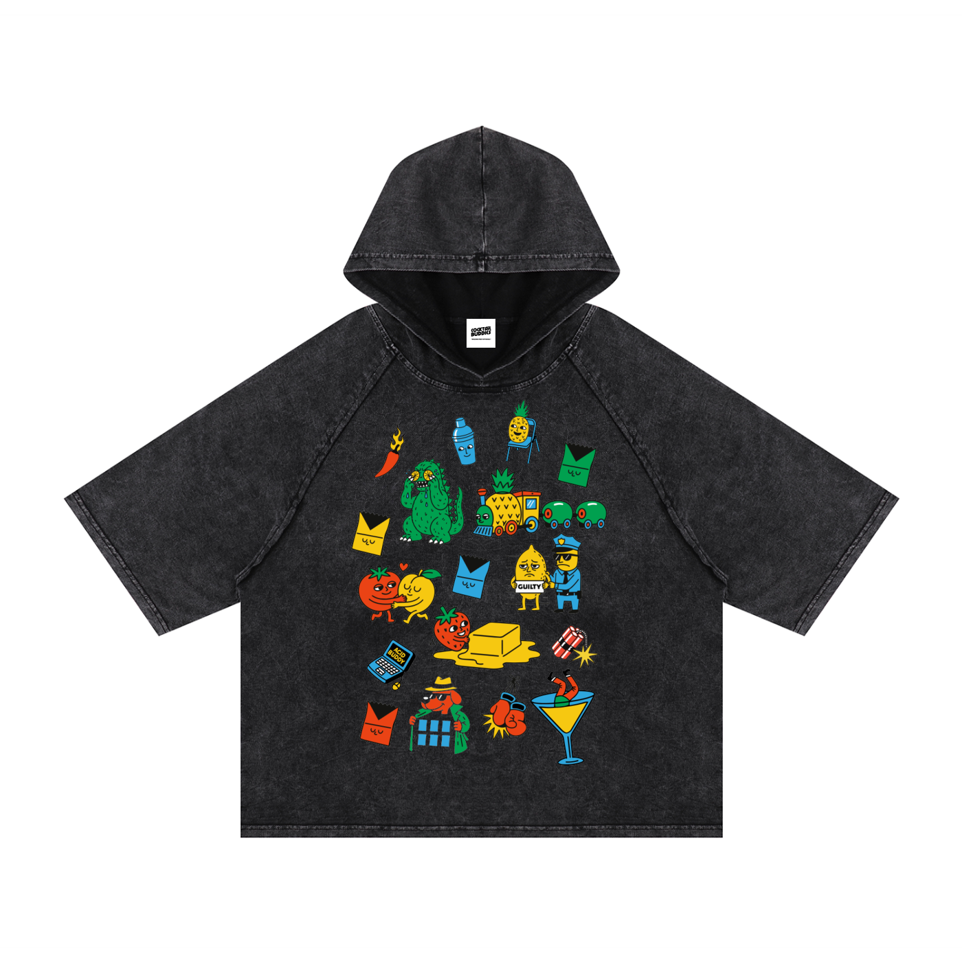 Acid Buddy Drawings Hooded Boxy T-Shirt